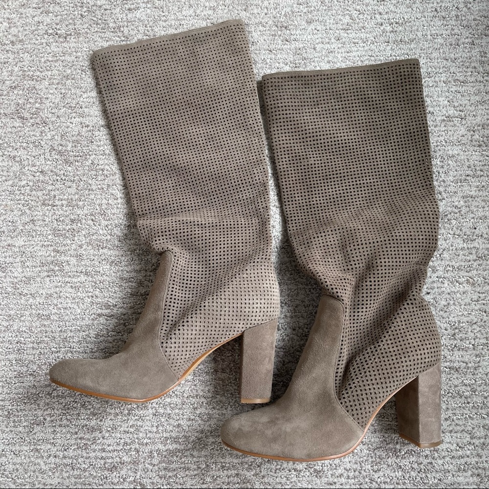 Vince Camuto Taupe Perforated Suede Heeled Boots
